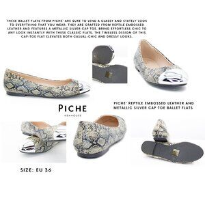 Piche’ Reptile Embossed Leather And Metallic Silver Cap Toe Ballet Flats